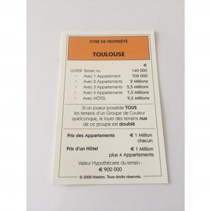 Titre de propriété Toulouse pièce détachée jeu de société Monopoly France Hasbro Parker