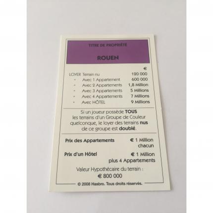 Titre de propriété Rouen pièce détachée jeu de société Monopoly France Hasbro Parker