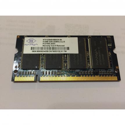 barrette mémoire ram PC portable NANYA 512MB DDR 333MHZ CL2.5 PC2700S-25331 NT512D64SH8B0GN-6K