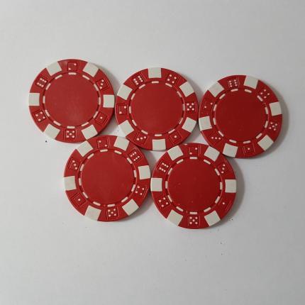 LOT DE 5 JETONS DE POKER COULEUR ROUGE