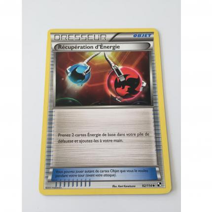 Carte pokémon dresseur récupération d énergie 92/114 peu commune noir et blanc