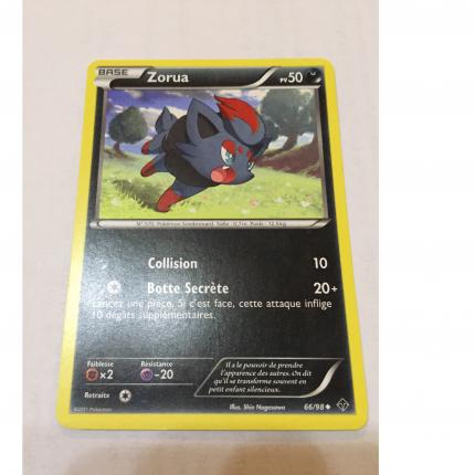 66/98 - Carte pokémon Zorua 66/98 peu commune noir & blanc pouvoirs emergents