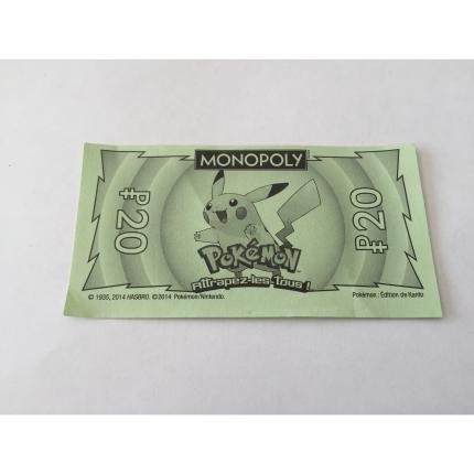 LOT X2 BILLET 20 PIÈCE DÉTACHÉE MONOPOLY POKEMON EDITION DE KANTO