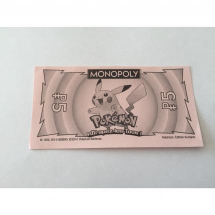 LOT X2 BILLET 5 PIÈCE DÉTACHÉE MONOPOLY POKEMON EDITION DE KANTO