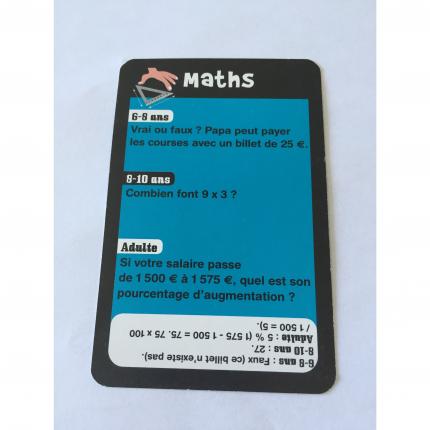 CARTE QUESTION MATHS NUMÉRO 17 LE JEU DES 7 FAMILLES INCOLLABLES RAVENSBURGER