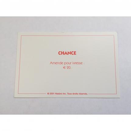 CARTE RECTANGULAIRE MONOPOLY 2001 CHANCE AMENDE POUR IVRESSE 20 EUROS