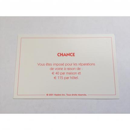 CARTE RECTANGULAIRE MONOPOLY 2001 CHANCE IMPOSE POUR RÉPARATIONS MAISON ET HOTEL