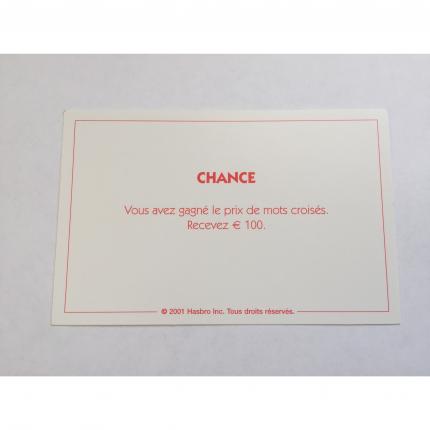 CARTE RECTANGULAIRE MONOPOLY 2001 CHANCE PRIX DE MOTS CROISES