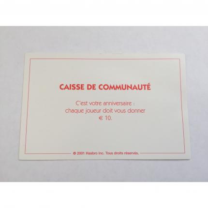 CARTE RECTANGULAIRE MONOPOLY 2001 CAISSE DE COMMUNAUTÉ C EST VOTRE ANNIVERSAIRE