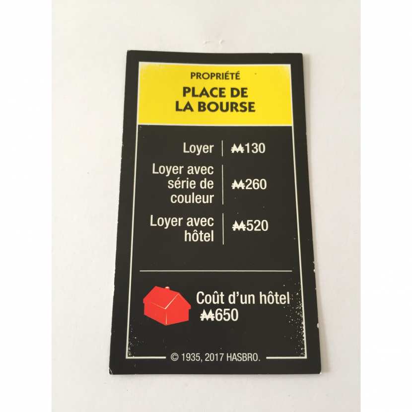 Carte Place de la bourse monopoly édition tricheurs hasbro gaming