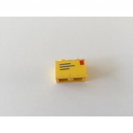 Brique 1x2 jaune 3004pb016 pièce détachée Lego system train 9v metroliner 4558