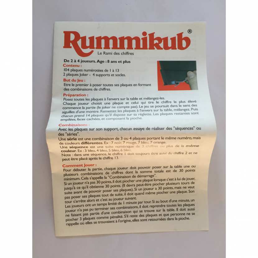 Notice de jeu pièce Rummikub Le rami des chiffres jeu de voyage