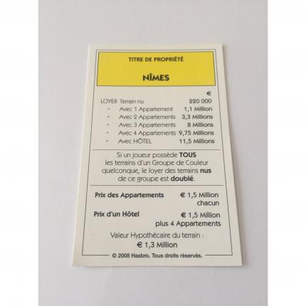 Titre de propriété Nîmes pièce détachée jeu de société Monopoly France Hasbro Parker