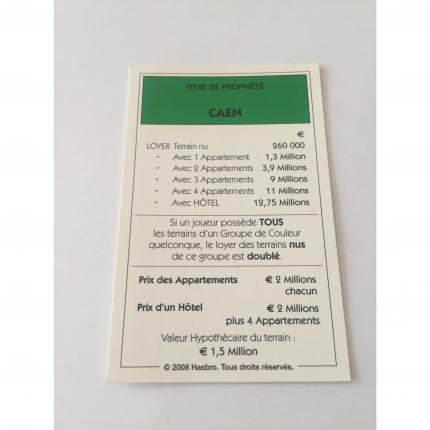 Titre de propriété Caen pièce détachée jeu de société Monopoly France Hasbro Parker