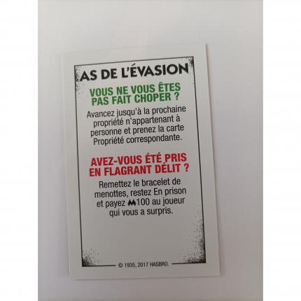 Carte as de l évasion pièce détachée Monopoly édition tricheurs Hasbro gaming #A28