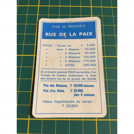 Carte Rue de la Paix pièce détachée Monopoly Miro Parker company #A63