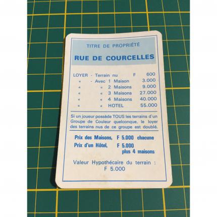 Carte rue de Courcelles pièce détachée Monopoly Miro Parker company #A63