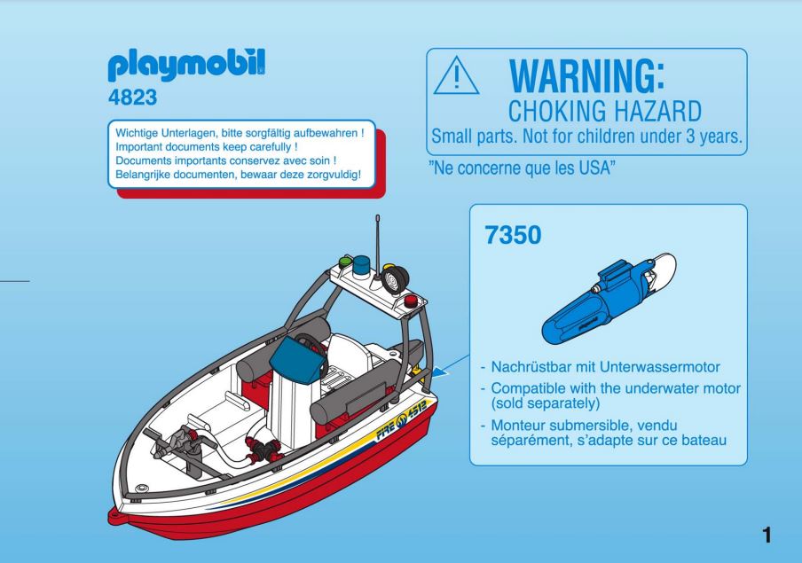 Pièce détachée Playmobil 4823 Bateau de pompier