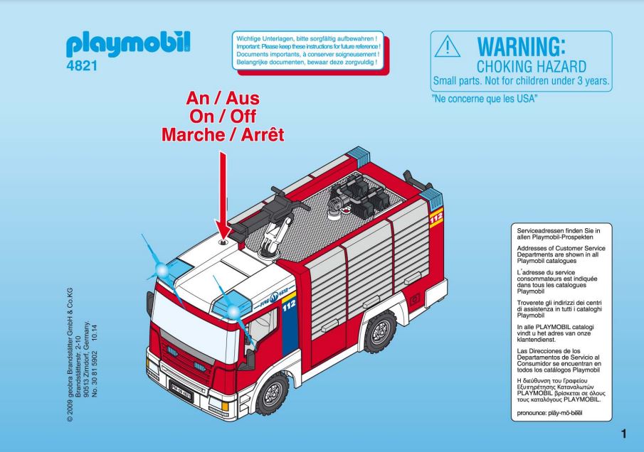 pièce détachée Playmobil 4821 Fourgon d`intervention de pompier