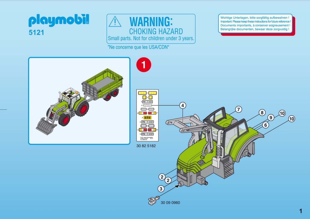 pièce détachée Playmobil 5121 Grand tracteur avec remorque