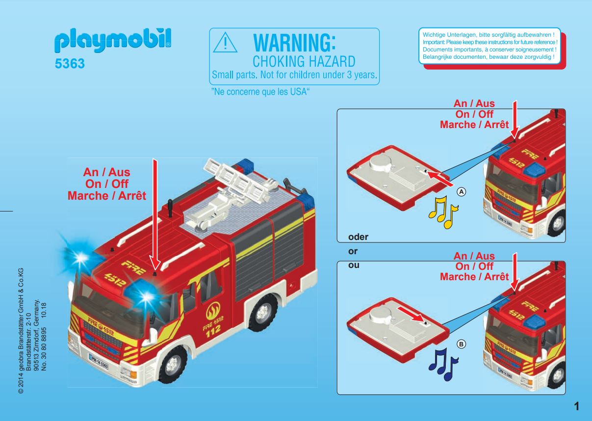 pièce détachée Playmobil 5363 fourgon de pompier avec sirène et gyrophare