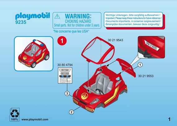 pièce détachée Playmobil 9235 Pompier avec véhicule d`intervention