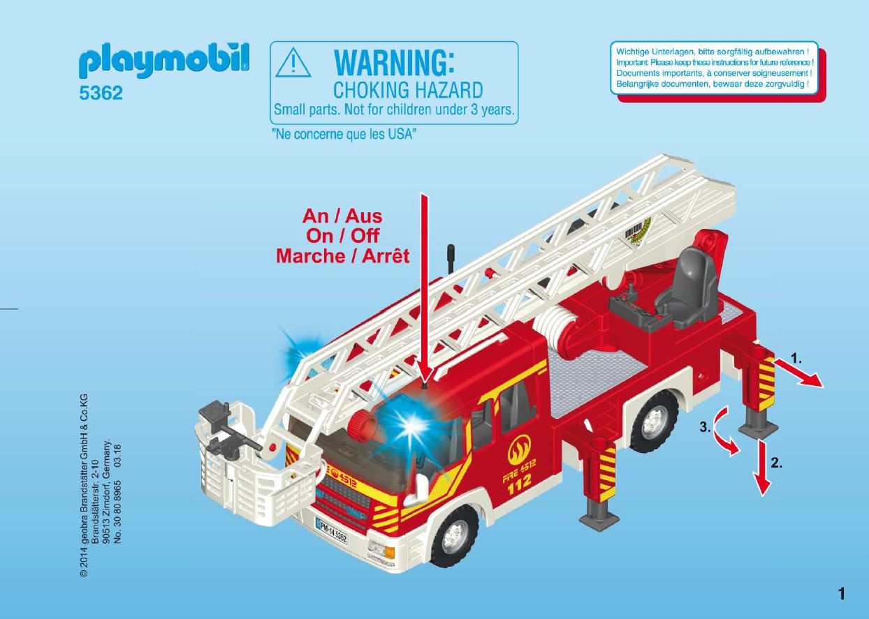 pièce détachée playmobil 5362 camion de pompier avec échelle pivotante et sirène