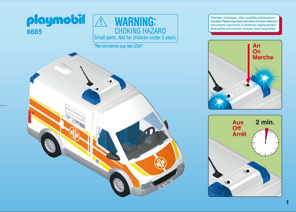 pièce détachée set Playmobil 6685 Ambulance avec gyrophare et sirène
